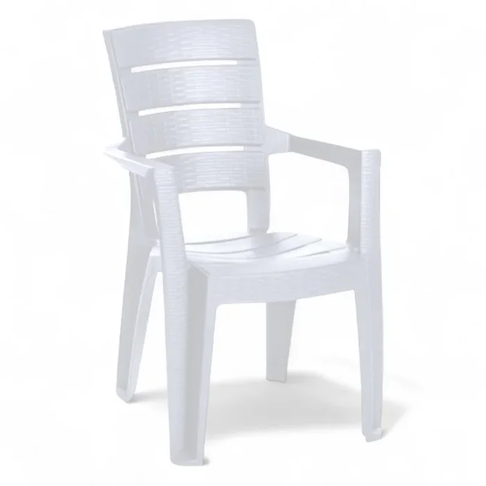 10 Sedie con braccioli impilabile effetto rattan in resina bianca da esterno 56x44xH89 cm