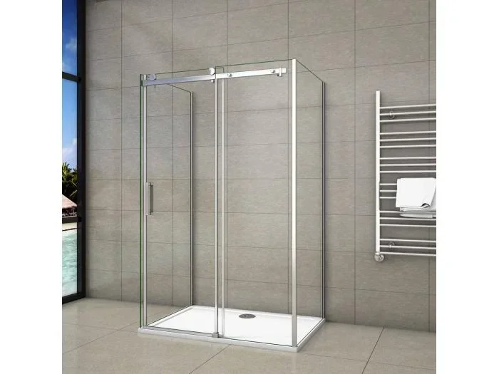 195cm Box Doccia a Tre Lati Porta Scorrevole con Doppia Parete Laterale 105x70x70cm Vetro 8mm Temperato Trasparente Anticalcare Telaio Cromato Lucido