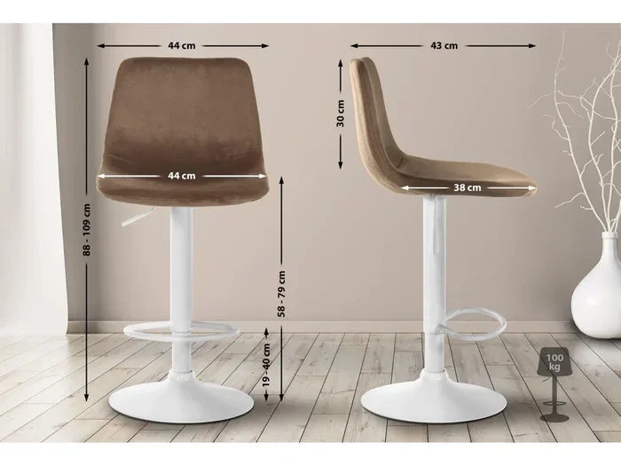 2er Set Barhocker Divo Samt Weiß