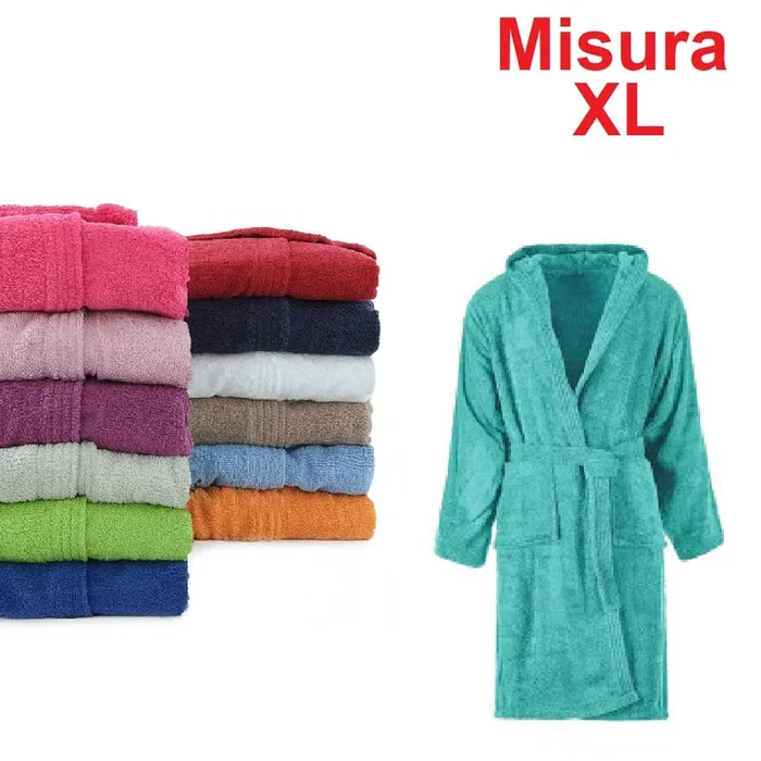 Accappatoio in Micro Spugna con Cappuccio Tasche Uomo Donna Turchese Taglia XL