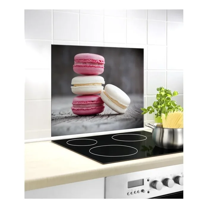 Accessorio per piano cottura Macarons In vetro temperato, rosa/grigio, con stampe, 60×50 cm
