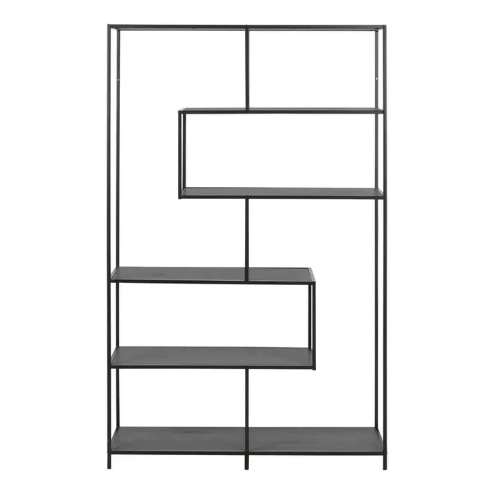 ActonaLibreria SeafordCon effetto frassino, in MDF, trattamento della superficie melamina/trattamento della superficie verniciatura a polvere, nera, larghezza totale 114 cm, altezza totale 185 cm, profondità totale 35 cm