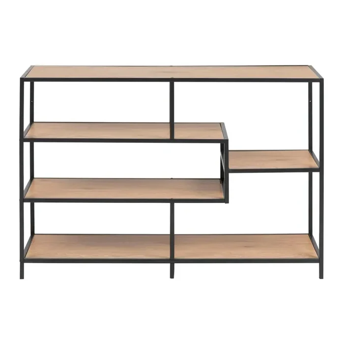 ActonaLibreria SeafordCon effetto rovere, in compensato, trattamento della superficie verniciatura a polvere, nera/di colore naturale, larghezza totale 114 cm, altezza totale 78 cm, profondità totale 35 cm