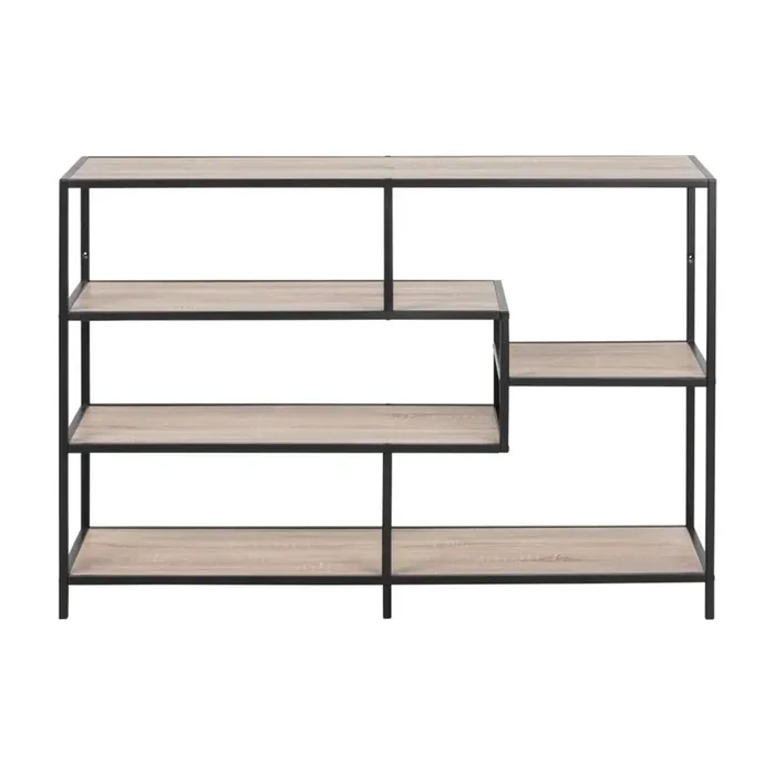 ActonaLibreria SeafordCon effetto rovere, in MDF, trattamento della superficie carta/trattamento della superficie verniciatura a polvere, nera/di colore naturale, larghezza totale 114 cm, altezza totale 78 cm, profondità totale 35 cm