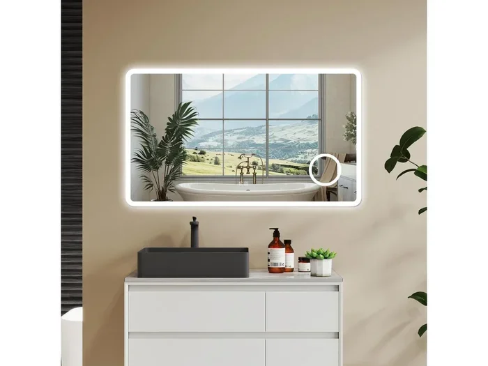 Aica 100x60cm Specchio da bagno Bluetooth antiappannamento, 3 colori dimmerabili, lente d’ingrandimento 3X