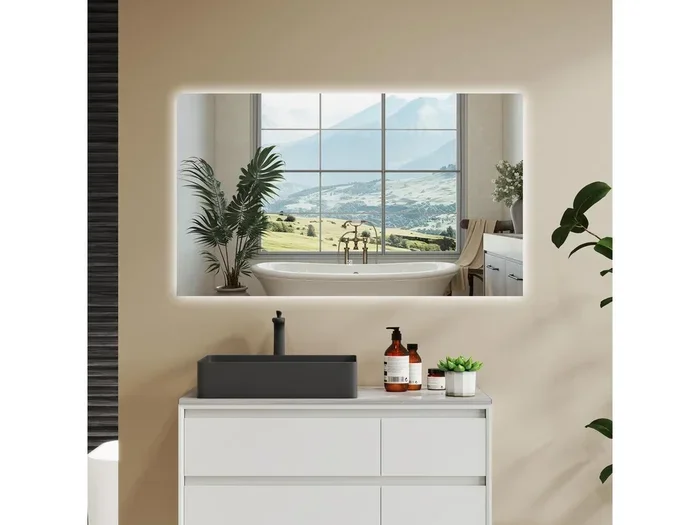 AICA SPECCHIO DA BAGNO CON LED, 100x60cm, Disappannamento, Funzione Memoria, Infinitamente Dimmerabile