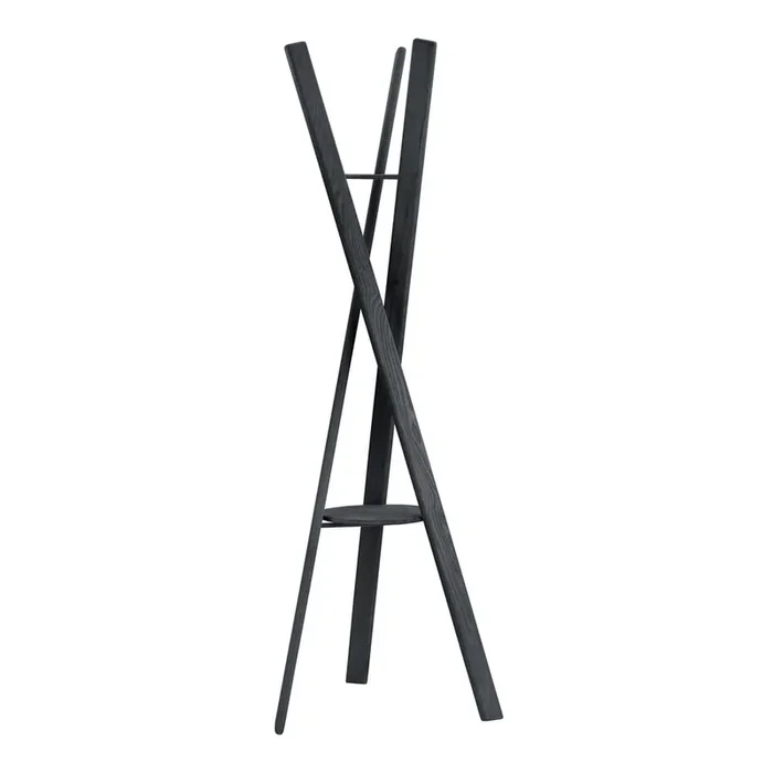 Appendiabiti Rakku In rovere massiccio, nero, larghezza totale 62 cm, profondità totale 62 cm, altezza totale 176 cm