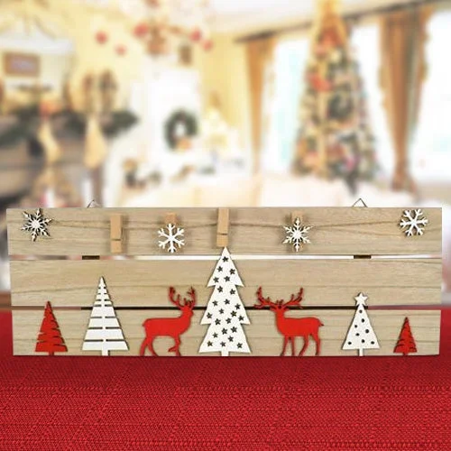 Appendino Natalizio In Legno Con Mollette E Disegni 53cm Decorazioni Natalizie