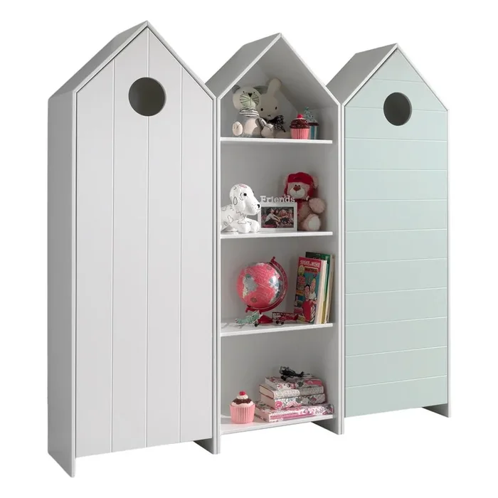 Armadio per bambini CASAMI A giorno, in MDF, trattamento della superficie: verniciatura colorata, bianco/azzurro, larghezza totale 173 cm, altezza totale 171,5 cm, profondità totale 37 cm