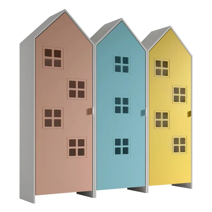 Armadio per bambini CASAMI BRUGES In MDF, trattamento della superficie: verniciatura colorata, giallo/azzurro/rosa, larghezza totale 173 cm, altezza totale 171,5 cm, profondità totale 37 cm