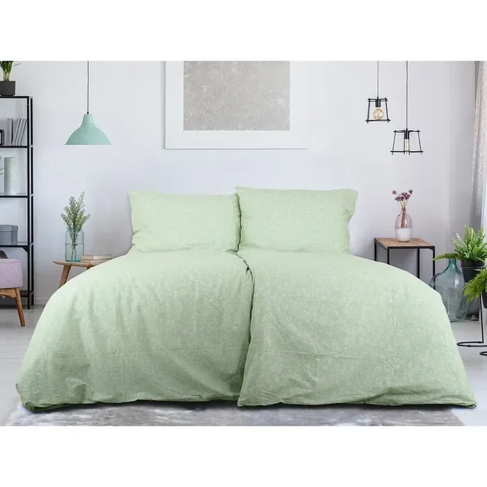 B.E.S.Set copripiumino e federa Green FlowersPer letto singolo, con chiusura con cerniera, senza stiratura, in crêpe, a fiori, verde, 140×200 cm