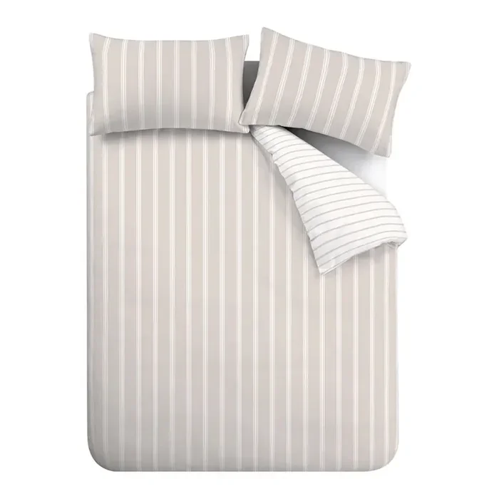BiancaSet copripiumino e federa Ashford StripePer letto singolo, con chiusura con bottoni, reversibile, in cotone, con fantasia a strisce, beige, 135×200 cm