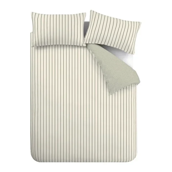 BiancaSet copripiumino e federa Hampton StripePer letto matrimoniale, con chiusura con bottoni, reversibile, in cotone, con fantasia a strisce, verde/color crema, 200×200 cm