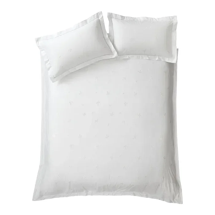 BiancaSet copripiumino e federa Lottie Floral EmbroideryPer letto matrimoniale, con chiusura con bottoni, in cotone, monocromatico/a fiori, bianco, 200×200 cm