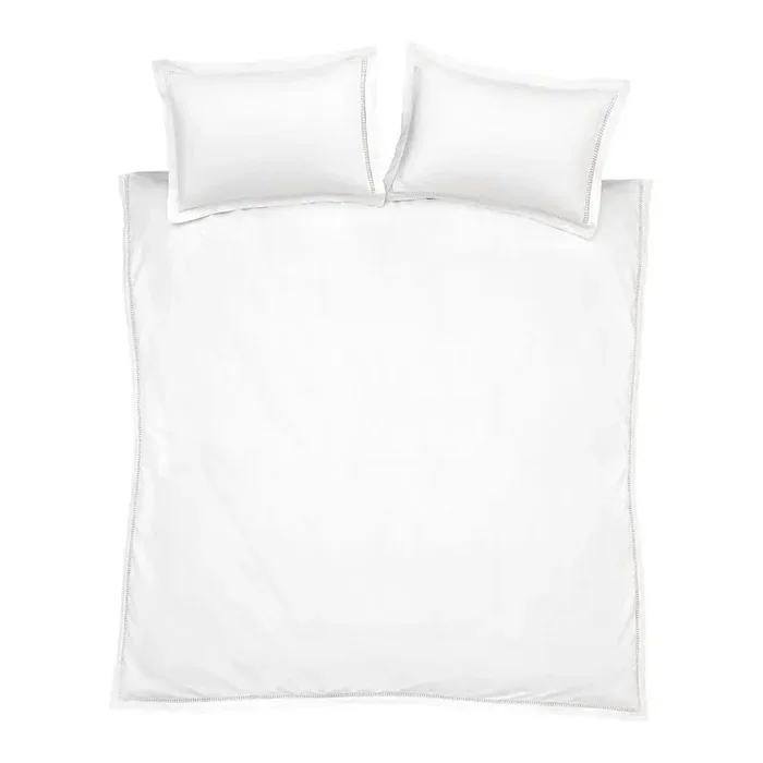 BiancaSet copripiumino e federa Oxford Lace TrimPer letto matrimoniale/per letto esteso, con chiusura con bottoni, di lusso, in cotone, monocromatico, bianco, 230×220 cm