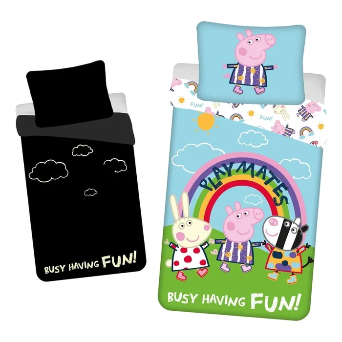 Biancheria da letto per bambini con effetto fosforescente Peppa Pig Per letto singolo, reversibile, con chiusura con cerniera, in cotone, 140×200 cm