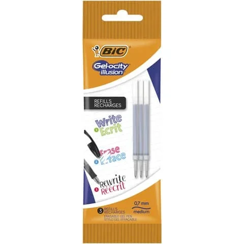 BIC – Refill gelocity illusion pouch 0,7 mm nero conf. 3 pezzi – 964820 – Confezione risparmio da 2 PZ