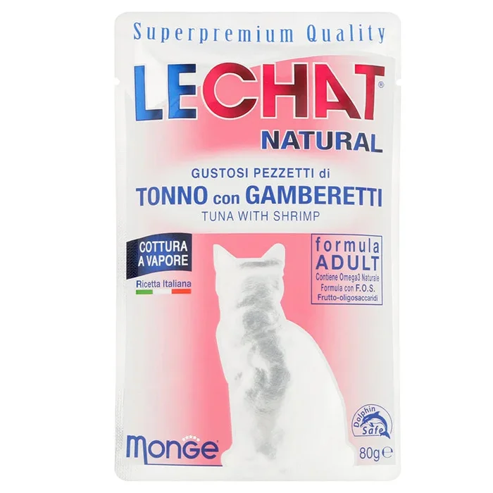 Blister Lechat Natural Tonno/Gamberetti 80gr Monge