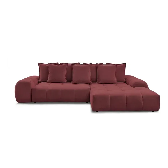 Bobochic ParisDivano angolare EverestCon rivestimento in ciniglia, allungabile/con contenitore, con penisola a destra/con chaise lounge, burgundy, a quattro posti, larghezza totale 318 cm
