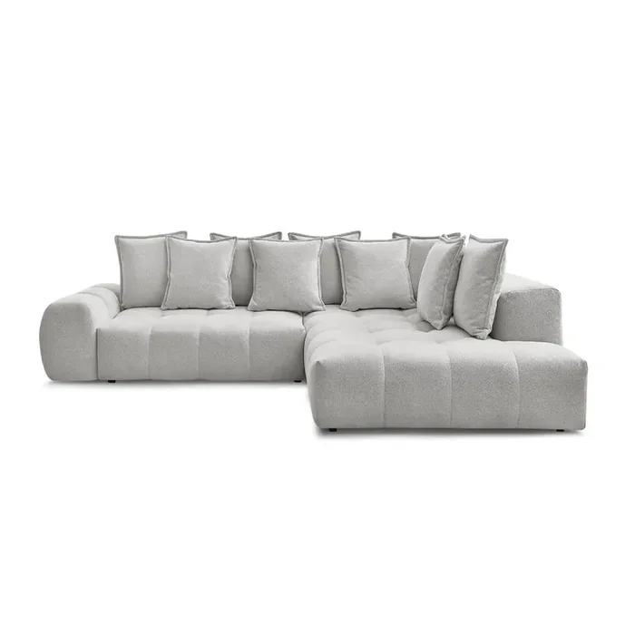 Bobochic ParisDivano angolare EverestCon rivestimento in ciniglia, allungabile/con contenitore, con penisola a destra/a L, grigio chiaro, a quattro posti, larghezza totale 320 cm