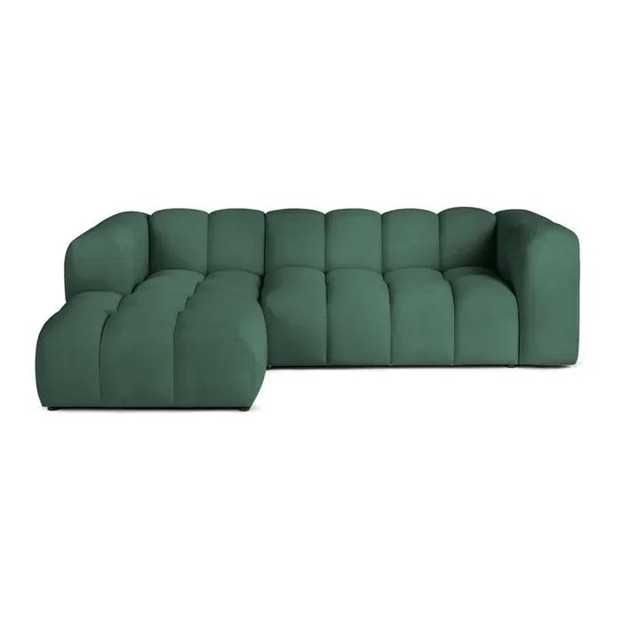 Bonami SelectionDivano angolare CubeCon rivestimento in velluto, con penisola a sinistra/con chaise lounge, verde, a tre posti, larghezza totale 256 cm