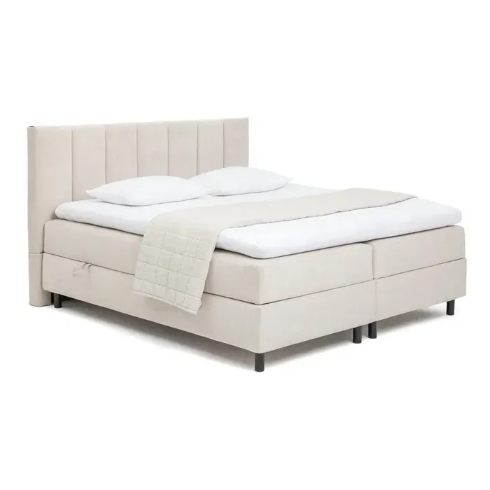 Bonami SelectionLetto boxspring Elva Bold Line180x200 cm, con contenitore, imbottito, con materasso incluso/con topper incluso, fatto a mano/facile da assemblare/resistente ai graffi di animali domestici, beige