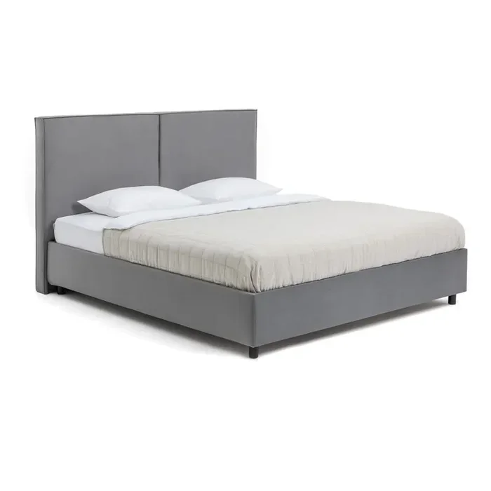 Bonami SelectionLetto matrimoniale Myra Bold180x200 cm, con contenitore, con materasso incluso/con rete inclusa, imbottito, con rivestimento in velluto, in schiuma a freddo/in memory foam, fatto a mano/facile da assemblare/resistente ai graffi di animali domestici, grigio