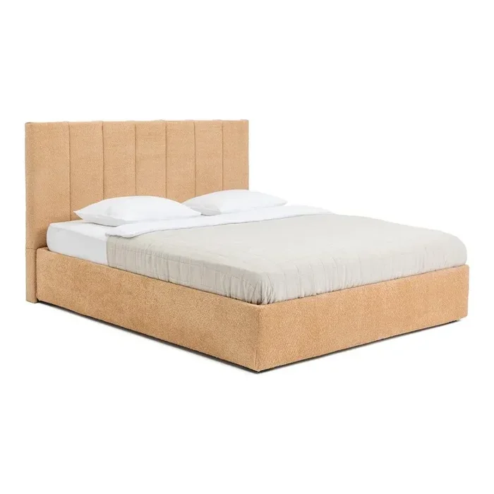 Bonami SelectionLetto matrimoniale Thessa Bold Line180x200 cm, con contenitore, con rete inclusa, imbottito, con rivestimento in bouclé, fatto a mano/facile da assemblare, color senape