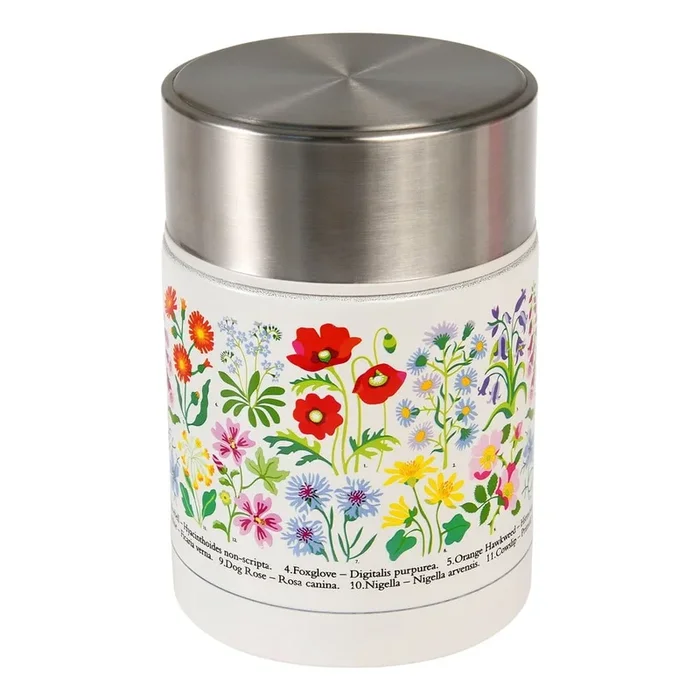Borraccia termica Wild Flowers 450 ml, in acciaio inox, color crema/argentata