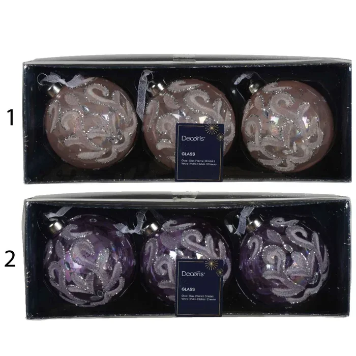 Box 3 palline in vetro con perline 8 cm
