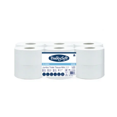 BULKYSOFT – Carta igienica classic mini jumbo – pura cellulosa – 620 strappi – 2 veli bianco – conf. 12 pz – 65935.E20