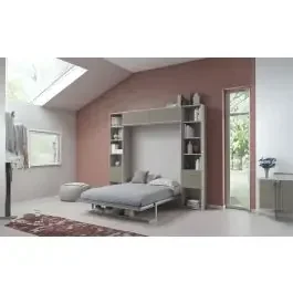 Cabrio letto a scomparsa e mensola e ante colore tiglio e tortora