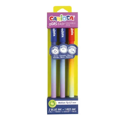 CARIOCA – Penna cancellabile oops easy punta media 0,7 mm – conf. 3 pz – blu e rosso – 41025 – Confezione risparmio da 3 PZ
