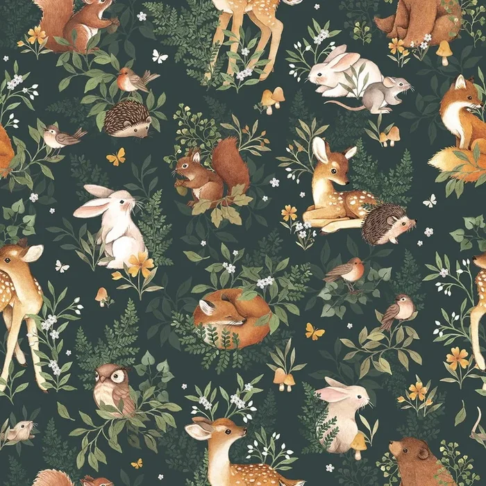 Carta da parati per bambini Forest Friends In tessuto grezzo, 10 m x 50 cm