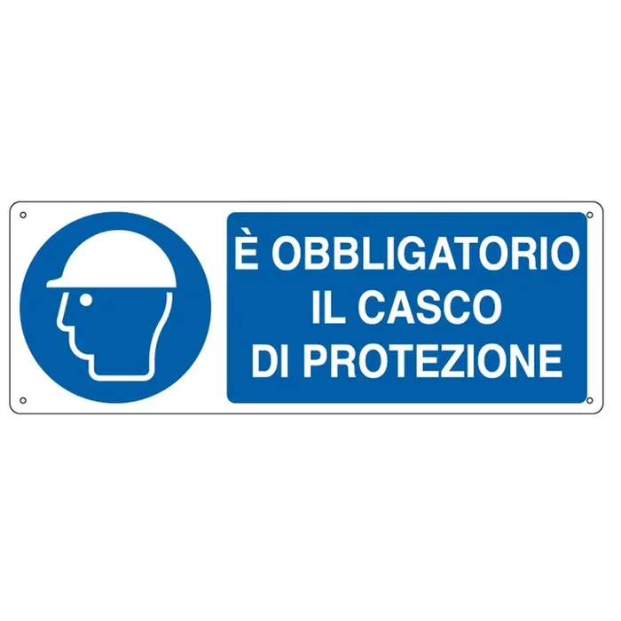 CARTELLI-SEGNALATORI – Cartello alluminio 35×12,5cm ‘e’ obligatorio il casco di protezione” – E1902K