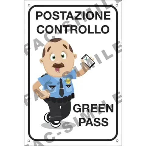 CARTELLI-SEGNALATORI – Cartello informativo 30×20 cm cartelli segnalatori ”postazione controllo green pass” – 35372