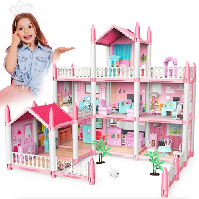 Casa delle Bambole a 3 Piani e 9 Camere Villa con Accessori e Mobili Idea Regalo