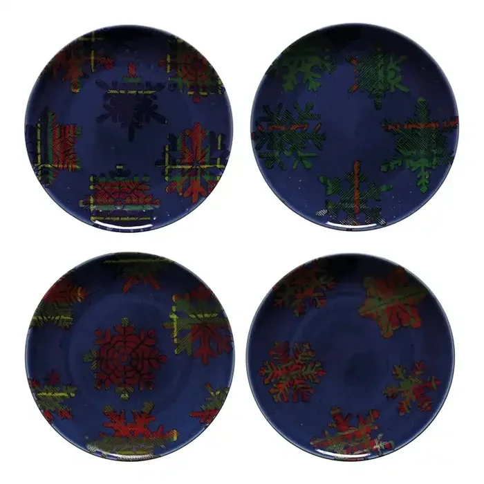 CasafinaSet di piatti Snowflake4 pz, da dolce, ø 22 cm, in gres, a tema natalizio, blu
