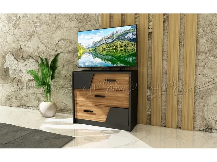 Cassettiera camera da letto moderna con tre cassetti 80×73 nero e rovere CU40