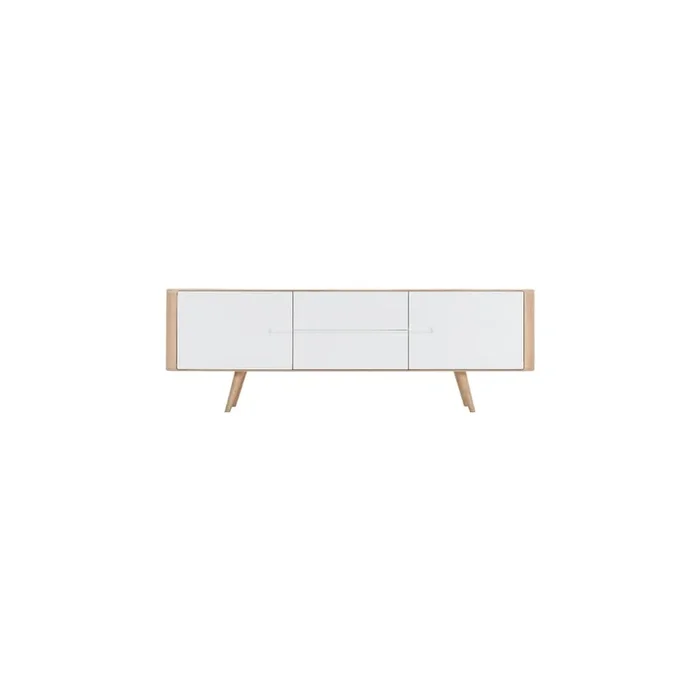 Cassettiera Ena In rovere massiccio, trattamento della superficie: verniciatura a olio, con trama semilucida, bianca/di colore naturale, larghezza totale 180 cm, altezza totale 60 cm, profondità totale 42 cm