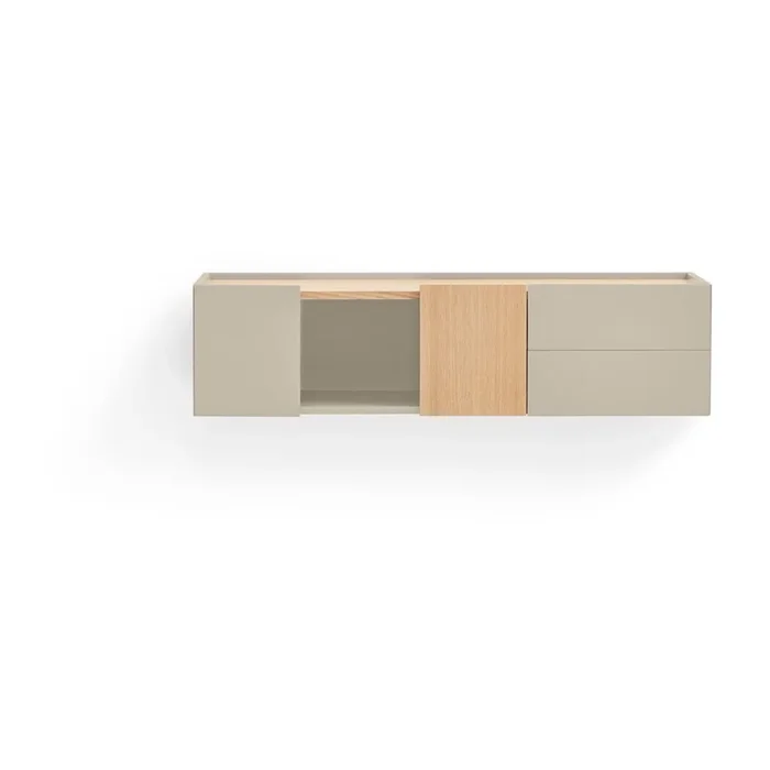 Cassettiera Otto Da appendere, con effetto rovere, in MDF, trattamento della superficie: impiallacciatura/trattamento della superficie: laccatura, beige, larghezza totale 110 cm, altezza totale 23 cm, profondità totale 35 cm