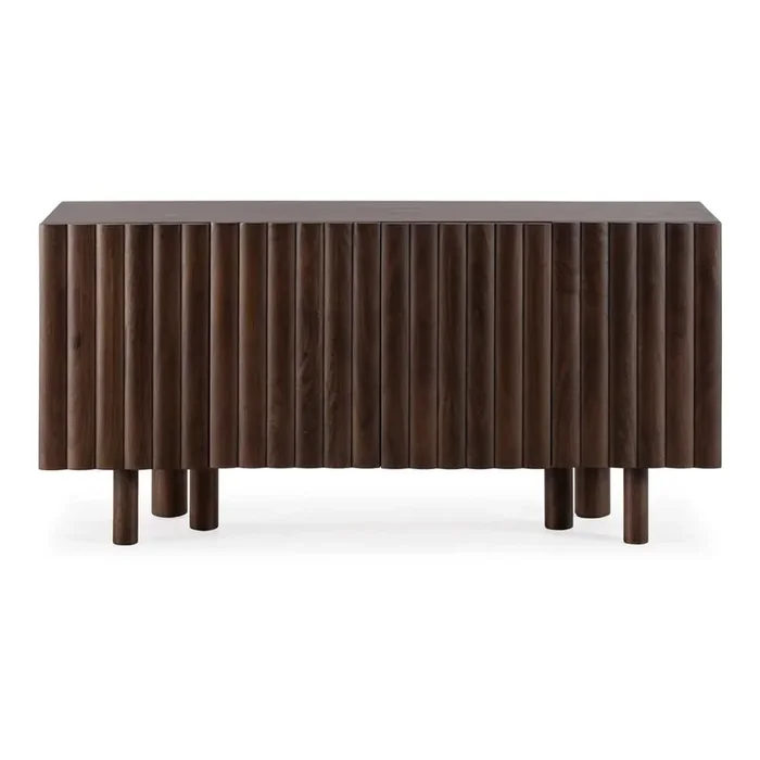 Cassettiera Tamira In mango massiccio, trattamento della superficie: laccatura, con trama semilucida, marrone, larghezza totale 160 cm, altezza totale 80 cm, profondità totale 40 cm