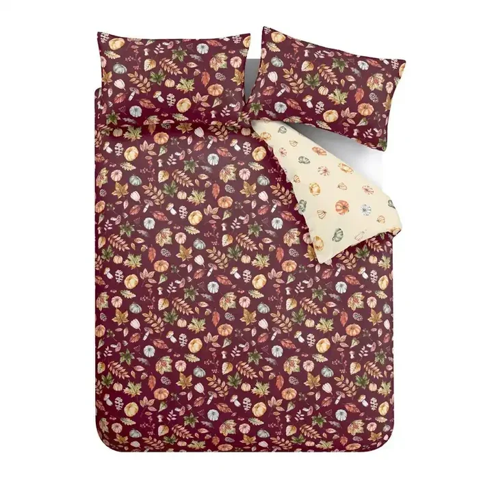 Catherine LansfieldSet copripiumino e federa Autumn PumpkinsPer letto singolo, con chiusura con bottoni, reversibile, con stampe, viola, 135×200 cm
