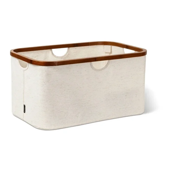 Cesta per il bucato Bamboo/Linen Pieghevole, in tessuto, color crema