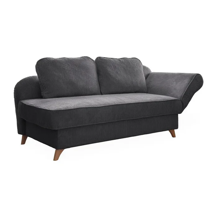 Chaise longue Chic Charlotte Con penisola a destra, con rivestimento in velluto a coste, grigia, larghezza totale 216 cm, profondità totale 92 cm, peso 62 kg