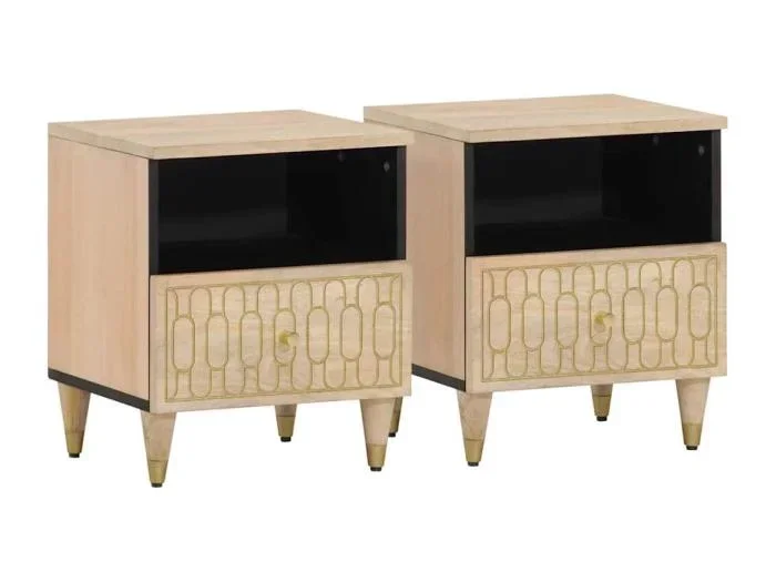 Comodini 2 pz 40x33x46 cm Legno massello di mango