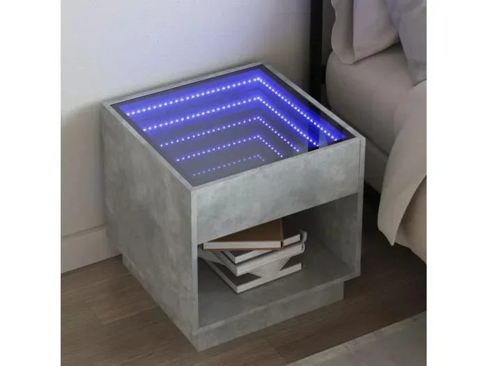 Comodino con LED infinito grigio cemento 50x50x50 cm