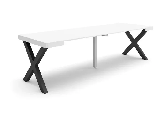 Consolle allungabile, 260, Per 12 persone, Gambe in legno, Bianco