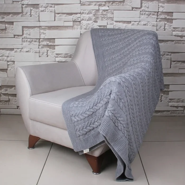 Coperta Lavorata a maglia, grigio scuro, 130×170 cm
