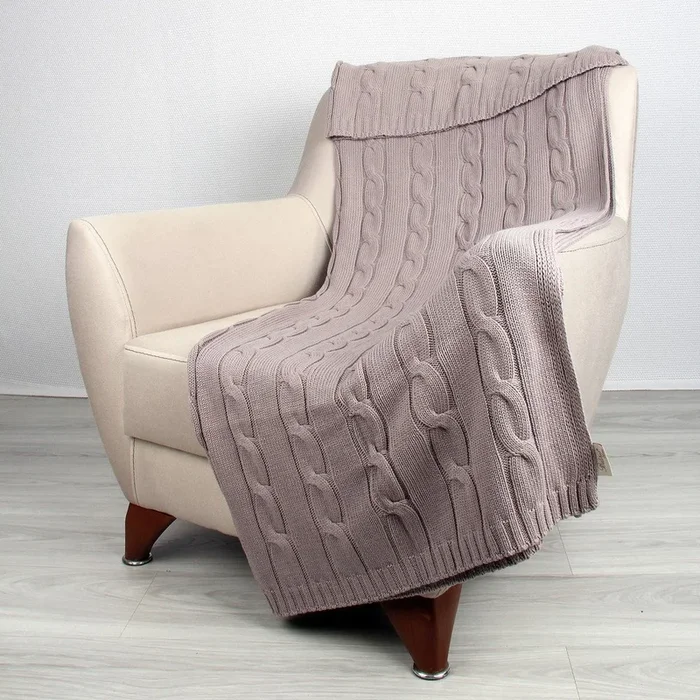 Coperta Lavorata a maglia, in cotone, beige, 130×170 cm